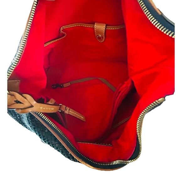 Dooney & Bourke Erica 90s Hobo Bag Snake Embossed Navy Blue Leather Suede Purse - Picture 6 of 16